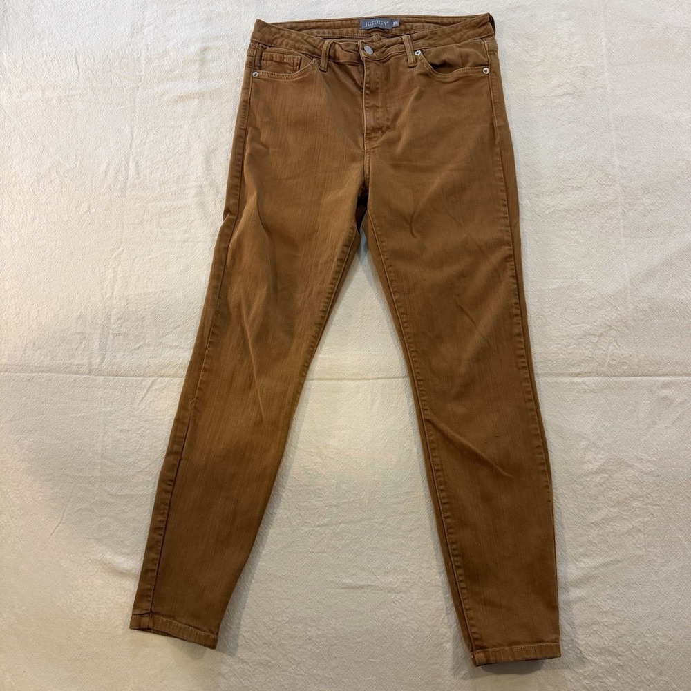 JUST U.S.A. Womens 31 Camel Skinny Jeans Brown Stretch Mid Rise Ankle USA